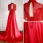 Luxury / Gorgeous Pearl Pink Evening Dresses  2018 A-Line / Princess Handmade  Beading Tassel Crystal Sequins Appliques Scoop Neck Backless Short Sleeve Court Train Formal Dresses