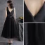 Chic / Beautiful Black Satin Homecoming Graduation Dresses 2021 A-Line / Princess Scoop Neck Rhinestone Sash Sleeveless Backless Bow Tea-length Formal Dresses