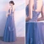 Chic / Beautiful Sky Blue Evening Dresses  2018 A-Line / Princess Appliques Shoulders Backless Sleeveless Floor-Length / Long Formal Dresses