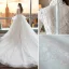 Wedding Dresses Red Zipper Up Appliques Crystal Flower Lace Cathedral Train Lace Tulle High Neck Wedding Fall Spring Summer 3/4 Sleeve Chic / Beautiful Ball Gown 2018