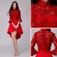 Chic / Belle de retour Kaki Robe De Graduation 2018 Princesse Noeud En Dentelle Asymétrique Col Haut 3/4 Manches Robe De Ceremonie