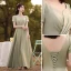 Modest / Simple Sage Green Bridesmaid Dresses 2021 A-Line / Princess Off-The-Shoulder Short Sleeve Backless Floor-Length / Long Wedding Party Dresses