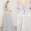 Elegant Grey Evening Dresses  2019 A-Line / Princess Scoop Neck Appliques Lace Flower Sleeveless Backless Floor-Length / Long Formal Dresses