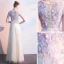 Elegant Champagne Prom Dresses 2019 A-Line / Princess Scoop Neck Appliques Lace Flower Sleeveless Floor-Length / Long Formal Dresses