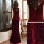 Sexy Bordeaux Daim Robe De Soirée 2020 Trompette / Sirène V-Cou Cristal Sans Manches Dos Nu Longue Robe De Ceremonie