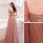 Vintage / Originale Rougissant Rose Glitter Perlage Paillettes Robe De Soirée 2021 Princesse Appliques Encolure Carrée Manches Courtes Dos Nu Longue Soirée Robe De Ceremonie