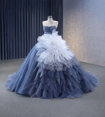 High End Ocean Blå Cascading Volanger Appliqués Glittriga Glitter Paljetter Balklänningar 2023 Balklänning Axelbandslös Ärmlös Halterneck Domstol Tåg Bal Formella Klänningar