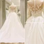 Amazing / Unique White Wedding Dresses 2017 Scoop Neck Satin Lace Ruffle Appliques Backless Long Sleeve Covered Button Chapel Train Ball Gown