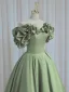 Modest / Simple Sage Green Satin Prom Dresses 2024 A-Line / Princess Ruffle Off-The-Shoulder Sleeveless Backless Floor-Length / Long Formal Dresses