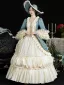 Vintage / Retro Medieval Bling Bling Champagne Ocean Blue Prom Dresses 2024 3D Lace Beading Floor-Length / Long U-Neck Cosplay Long Sleeve Ball Gown Prom
