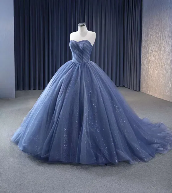 High End Meeresblau Fallende Rüsche Applikationen Glanz Pailletten Ballkleider 2023 Ballkleid Bandeau Ärmellos Rückenfreies Hof-Schleppe Ball Festliche Kleider