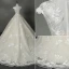 Luxe Champagne Robe Boule Robe De Mariée 2017 Encolure Dégagée Manches Courtes Volants Organza Dentelle Tribunal Train