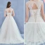 Elegant Handmade  Champagne Wedding Dresses 2017 A-Line / Princess Scoop Neck Sleeveless Appliques Flower Lace Backless Beading Rhinestone Court Train
