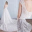 Modern / Fashion A-Line / Princess Beach Wedding Dresses 2017 Short Sleeve Backless Appliques White Glitter Lace Bow Sash Detachable Chapel Train