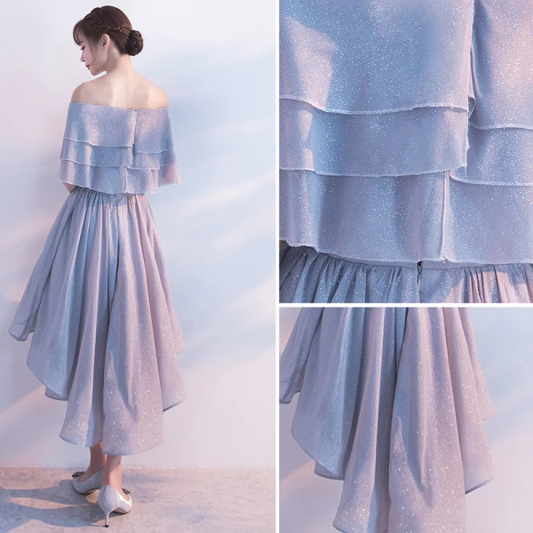 Glitter Argenté Robe De Cocktail 2017 De l'épaule Volants Asymétrique Robe De Ceremonie