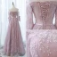 Chic / Belle Robe De Soirée 2017 De l'épaule 1/2 Manches Perlage Noeud Ceinture Volants Dentelle Longue Robe De Ceremonie