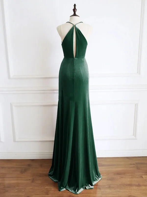 Sexy Dark Green Prom Dresses 2024 Trumpet / Mermaid Halter Sleeveless Backless Floor-Length / Long Formal Dresses
