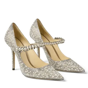 Charming Champagne Leather Pearl Rhinestone Wedding Shoes 2022 Pointed Toe 10 Cm Stiletto Heels Wedding Pumps High Heels