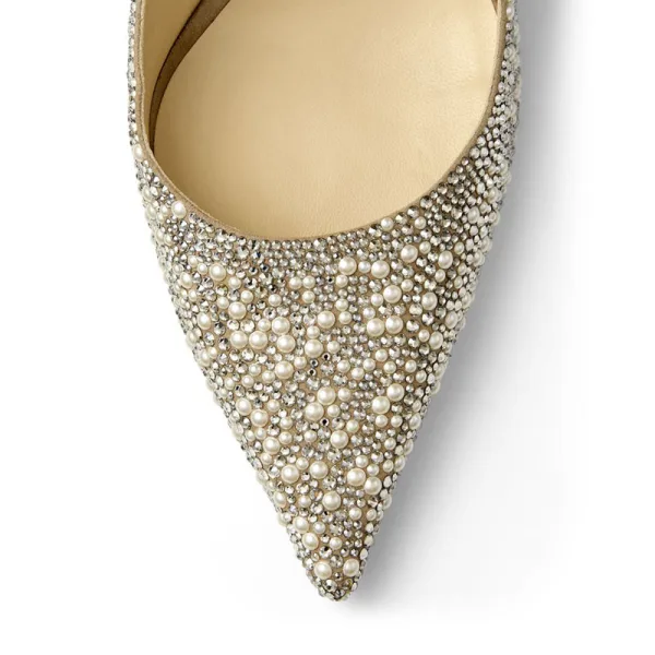 Charmant Champagner Leder Perle Strass Brautschuhe 2022 Spitzschuh 10 cm Stilettos Hochzeit Pumps Hochhackige