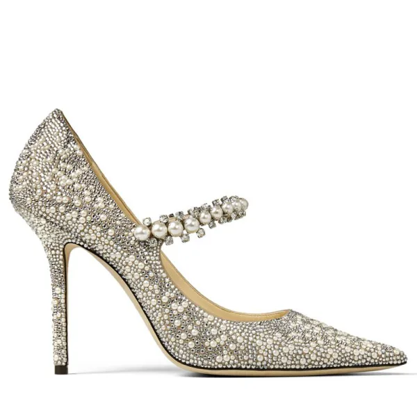 Charmant Champagner Leder Perle Strass Brautschuhe 2022 Spitzschuh 10 cm Stilettos Hochzeit Pumps Hochhackige