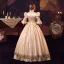 Medieval Vintage / Retro Champagne Ball Gown Prom Dresses 2024 3D Lace Satin Cosplay Pageant High Neck Floor-Length / Long Prom Formal Dresses