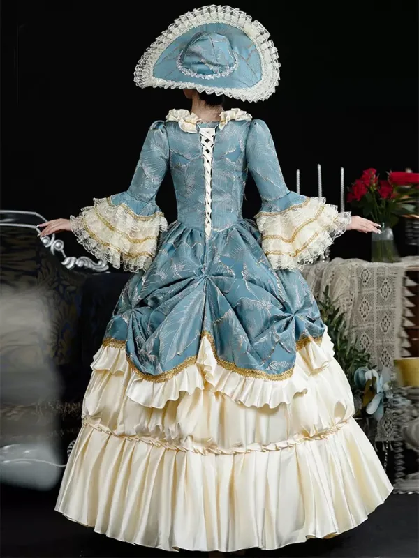 Vintage / Retro Medieval Bling Bling Champagne Ocean Blue Prom Dresses 2024 3D Lace Beading Floor-Length / Long U-Neck Cosplay Long Sleeve Ball Gown Prom