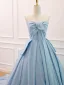Fashion Satin Sky Blue Prom Dresses 2024 Ball Gown Strapless Sleeveless Backless Sweep Train Formal Dresses
