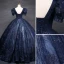Vintage / Retro Navy Blue Fall Winter Glitter Evening Dresses  2023 Ball Gown Scoop Neck Beading Sequins Short Sleeve Backless Floor-Length / Long Evening Party Formal Dresses