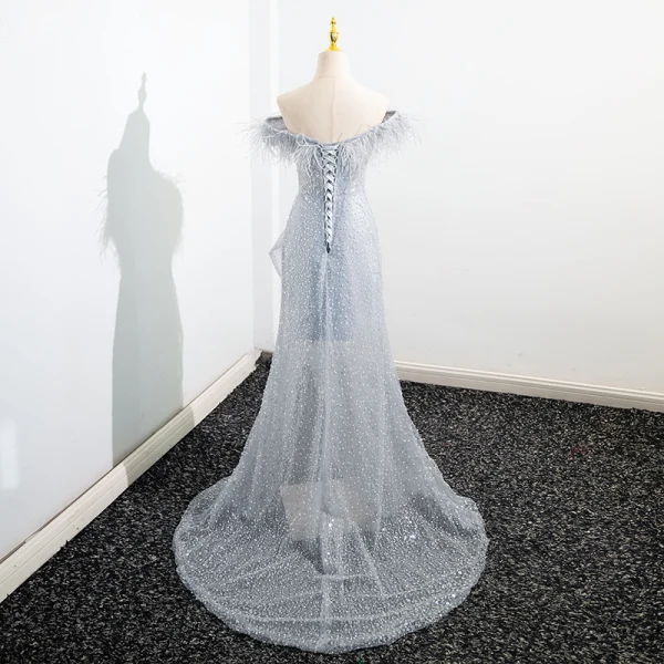 Charmant Argenté Perlage Perle Paillettes Robe De Bal 2024 Trompette / Sirène Gland Bustier Sans Manches Dos Nu Train De Balayage Promo Robe De Ceremonie