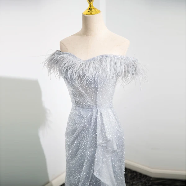 Charmant Argenté Perlage Perle Paillettes Robe De Bal 2024 Trompette / Sirène Gland Bustier Sans Manches Dos Nu Train De Balayage Promo Robe De Ceremonie