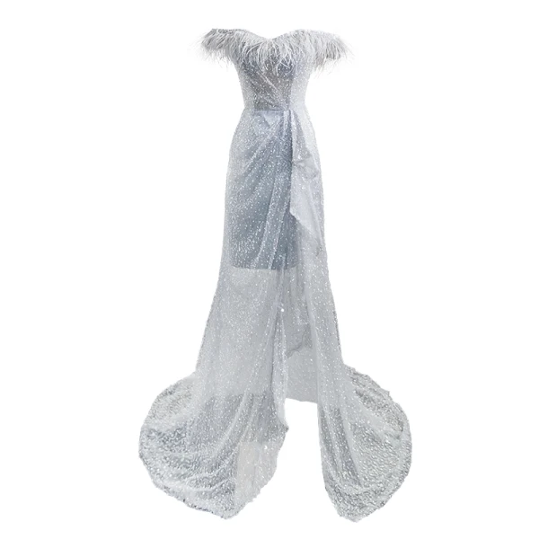 Charmant Argenté Perlage Perle Paillettes Robe De Bal 2024 Trompette / Sirène Gland Bustier Sans Manches Dos Nu Train De Balayage Promo Robe De Ceremonie