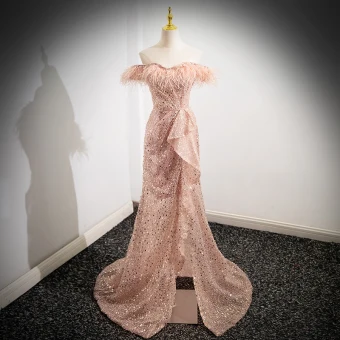 Sparkly Champagne Beading Sequins Prom Dresses 2024 Trumpet Mermaid Tassel Off The Shoulder Sleeveless Backless Sweep Train Prom Formal Dresses