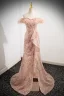 Scintillantes Champagne Perlage Paillettes Robe De Bal 2024 Trompette / Sirène Gland De l'épaule Sans Manches Dos Nu Train De Balayage Promo Robe De Ceremonie