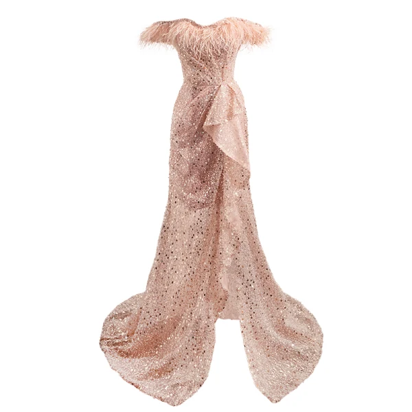 Scintillantes Champagne Perlage Paillettes Robe De Bal 2024 Trompette / Sirène Gland De l'épaule Sans Manches Dos Nu Train De Balayage Promo Robe De Ceremonie
