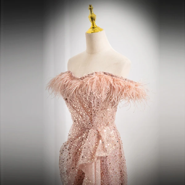 Scintillantes Champagne Perlage Paillettes Robe De Bal 2024 Trompette / Sirène Gland De l'épaule Sans Manches Dos Nu Train De Balayage Promo Robe De Ceremonie