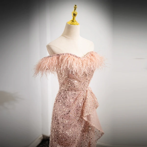 Scintillantes Champagne Perlage Paillettes Robe De Bal 2024 Trompette / Sirène Gland De l'épaule Sans Manches Dos Nu Train De Balayage Promo Robe De Ceremonie
