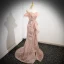 Scintillantes Champagne Perlage Paillettes Robe De Bal 2024 Trompette / Sirène Gland De l'épaule Sans Manches Dos Nu Train De Balayage Promo Robe De Ceremonie