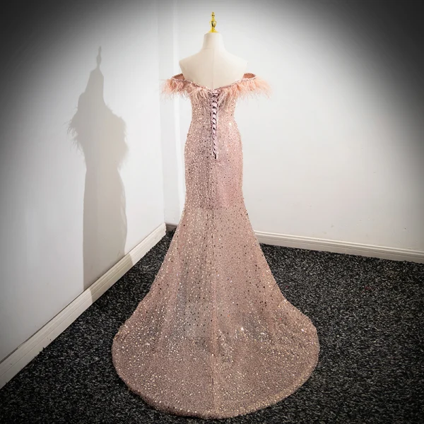 Scintillantes Champagne Perlage Paillettes Robe De Bal 2024 Trompette / Sirène Gland De l'épaule Sans Manches Dos Nu Train De Balayage Promo Robe De Ceremonie