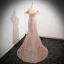 Scintillantes Champagne Perlage Paillettes Robe De Bal 2024 Trompette / Sirène Gland De l'épaule Sans Manches Dos Nu Train De Balayage Promo Robe De Ceremonie