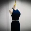 Elegant Navy Blue Pearl Velvet Prom Dresses 2024 Trumpet / Mermaid Halter Sleeveless Backless Bow Floor-Length / Long Prom Formal Dresses