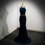 Elegant Navy Blue Pearl Velvet Prom Dresses 2024 Trumpet / Mermaid Halter Sleeveless Backless Bow Floor-Length / Long Prom Formal Dresses