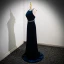 Elegant Navy Blue Pearl Velvet Prom Dresses 2024 Trumpet / Mermaid Halter Sleeveless Backless Bow Floor-Length / Long Prom Formal Dresses