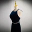 Elegant Navy Blue Pearl Velvet Prom Dresses 2024 Trumpet / Mermaid Halter Sleeveless Backless Bow Floor-Length / Long Prom Formal Dresses