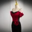 Chic / Belle Bordeaux Fleur Paillettes Satin Robe De Bal 2024 Trompette / Sirène Bretelles Spaghetti Sans Manches Dos Nu Train De Balayage Promo Robe De Ceremonie