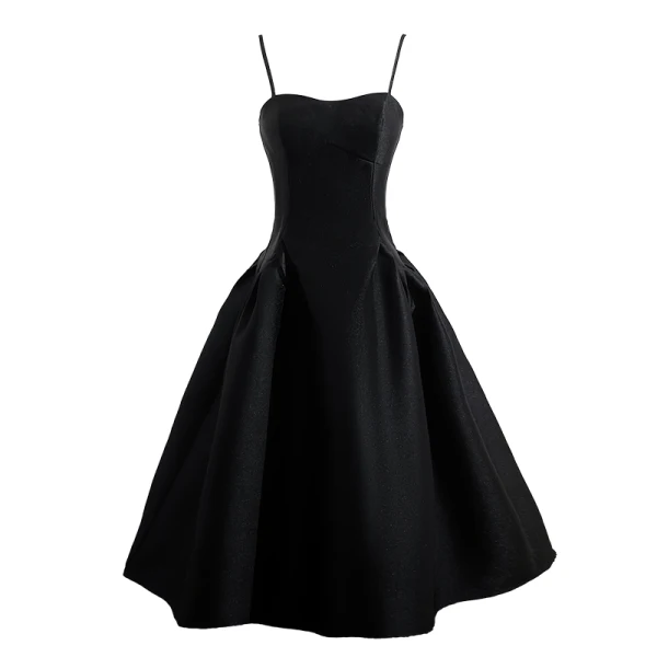 Chic / Belle Noire de retour Robe De Graduation 2024 Princesse Bretelles Spaghetti Sans Manches Dos Nu Mi-Longues Robe De Ceremonie