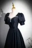 Elegant Black Rhinestone Prom Dresses 2024 A-Line / Princess Square Neckline Puffy Short Sleeve Backless Floor-Length / Long Prom Formal Dresses