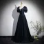Elegant Black Rhinestone Prom Dresses 2024 A-Line / Princess Square Neckline Puffy Short Sleeve Backless Floor-Length / Long Prom Formal Dresses