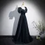 Elegant Black Rhinestone Prom Dresses 2024 A-Line / Princess Square Neckline Puffy Short Sleeve Backless Floor-Length / Long Prom Formal Dresses