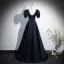 Elegant Black Rhinestone Prom Dresses 2024 A-Line / Princess Square Neckline Puffy Short Sleeve Backless Floor-Length / Long Prom Formal Dresses
