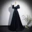 Vintage / Retro Black Satin Prom Dresses 2024 A-Line / Princess Square Neckline Short Sleeve Backless Floor-Length / Long Prom Formal Dresses
